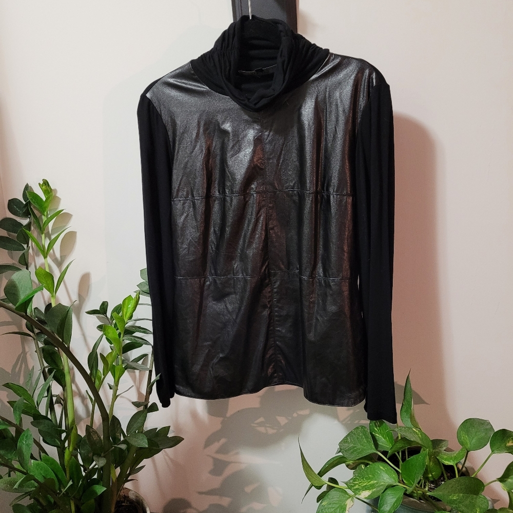 SIZE XL HKR COLLECTION FAUX LEATHER AND LYCRA TURTLENECK.